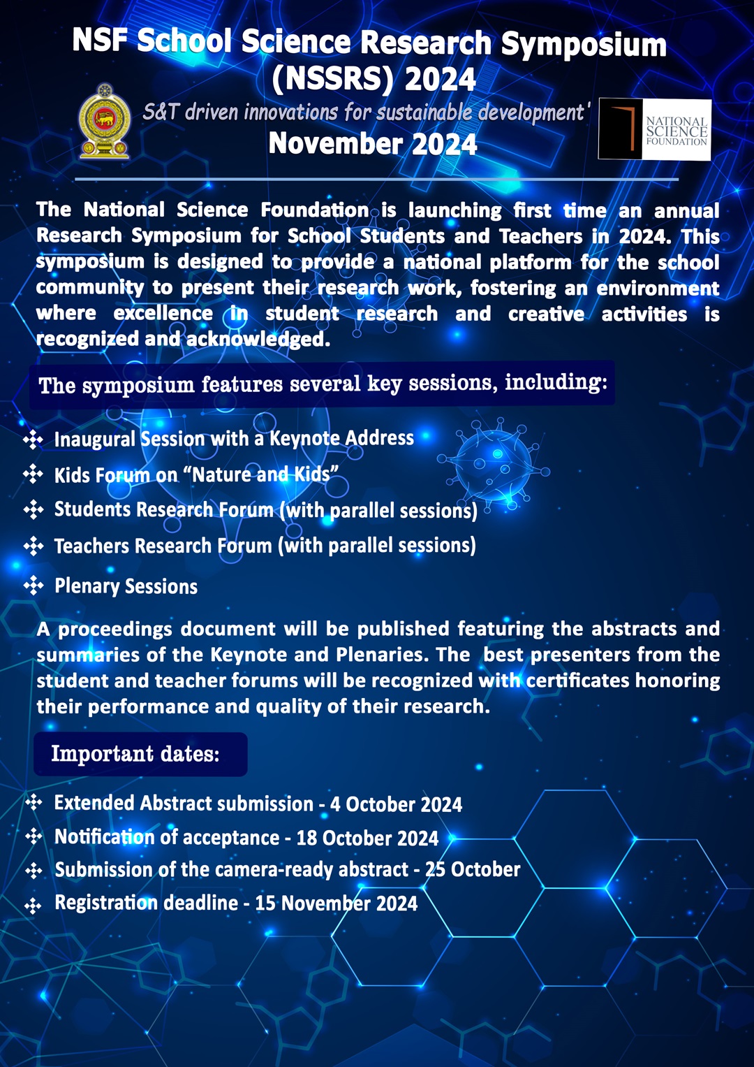 NSF School Science Research Symposium (NSSRS), November 2024